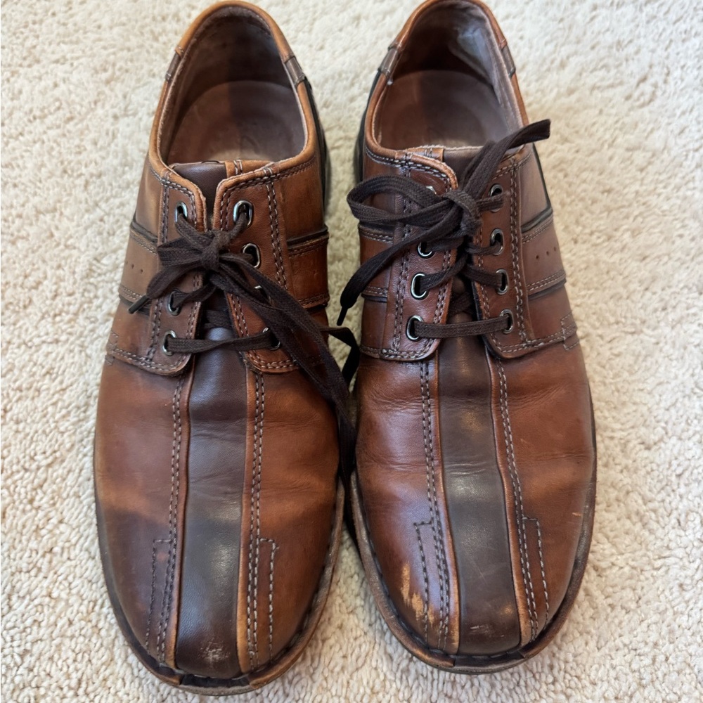Clarks Shoes Mens Size 10.5 Brown Leather Lace Up Casual Square Toe